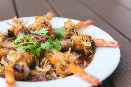 Fried Shrimp with Tamarind Sauce (Selective Focus)の写真素材