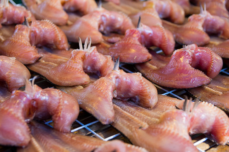 Sun-dried salted fish in Thai fresh market, Thai seafood preservationの写真素材