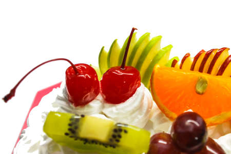 Mix fruits Cake isolated on white background の写真素材