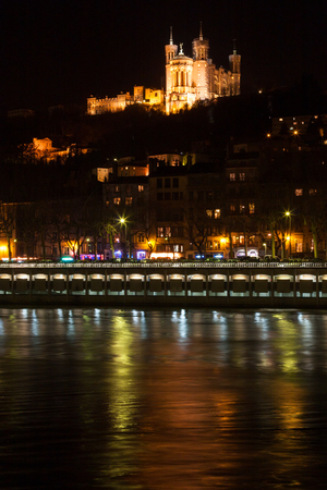 Saint Lyon Church of Nancy and light reflection in Ron riverの写真素材