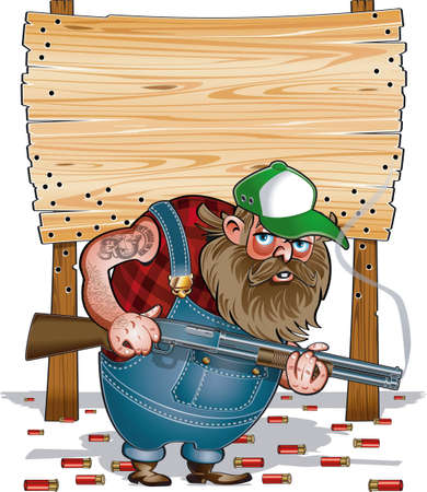 cartoon caricature of hillbilly with shotgunのイラスト素材