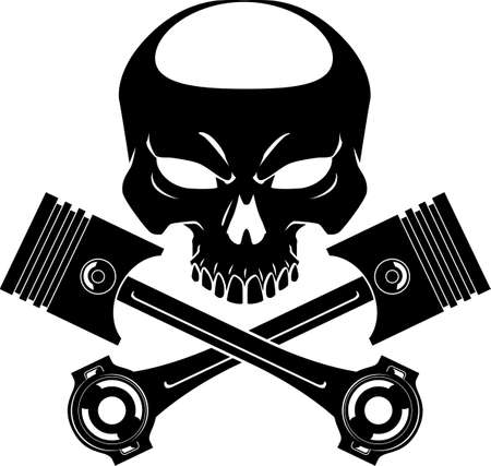 human skull with crossing wrenches and pisitonsのイラスト素材