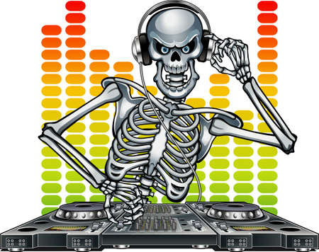 dj skeleton mixing musicのイラスト素材