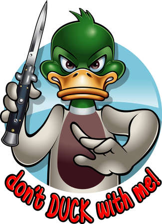 cartoon mallard duck holding switchblade knifeのイラスト素材