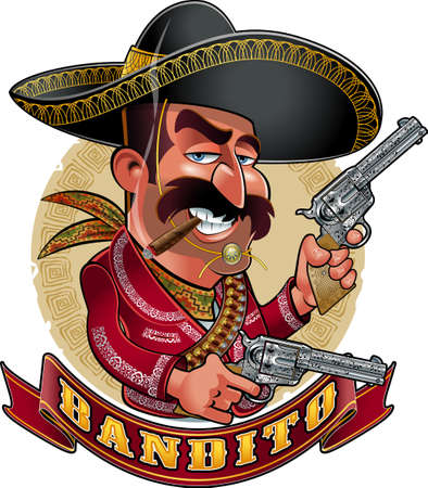 cartoon style Mexican bandit with gunsのイラスト素材