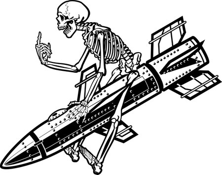 illustration of skeleton riding on a missileのイラスト素材