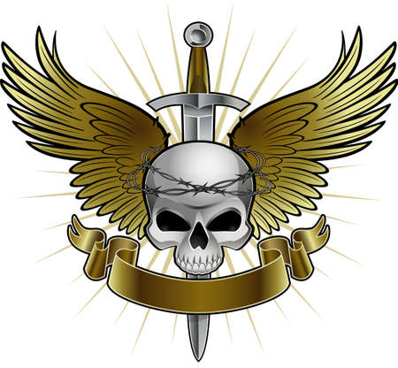 Skull With Wings and Swordのイラスト素材