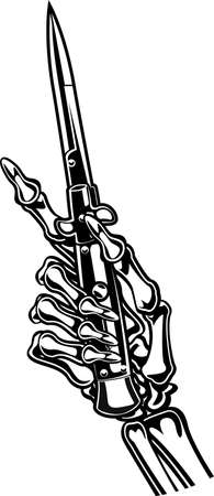 human skeleton hand holding switchblade knifeのイラスト素材