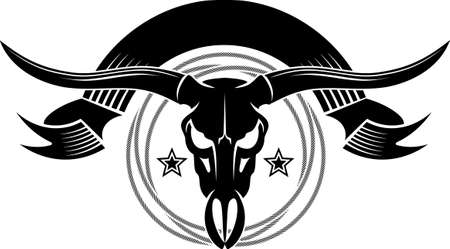 bull skull with lasso and bannerのイラスト素材