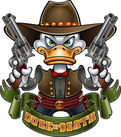 cartoon wild west duck holding gunsのイラスト素材