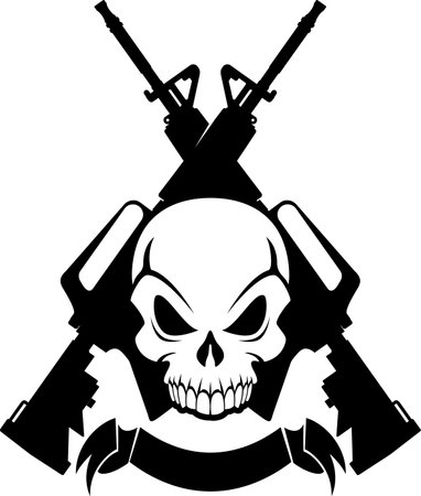 human skull with crossed assault riflesのイラスト素材