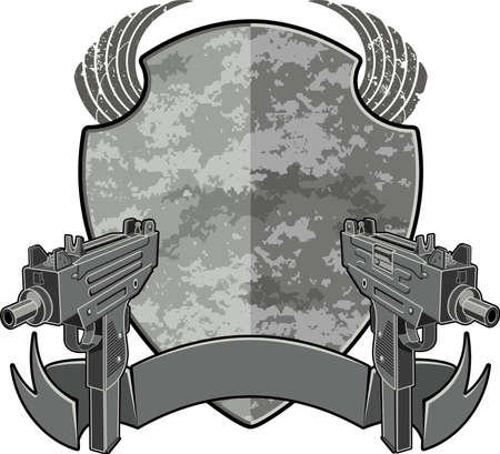 submachine guns with shield and bannerのイラスト素材