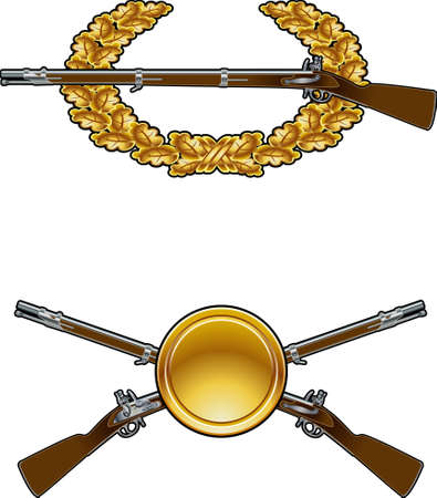 military badges with guns,oak leaves and buttomのイラスト素材