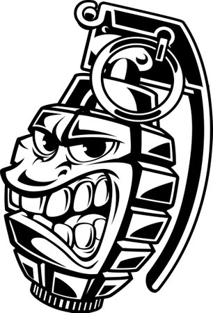 Cartoon style pineapple hand grenade with angry faceのイラスト素材