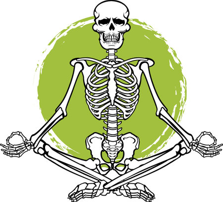 human skeleton doing yoga meditation in the lotus positionのイラスト素材