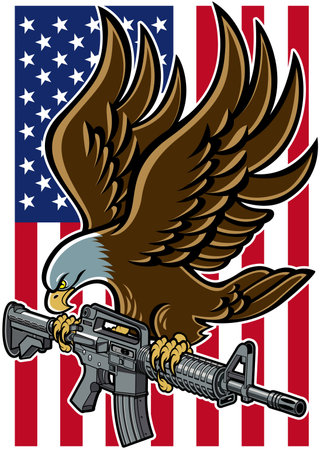Bald eagle holding assault rifle in clawsのイラスト素材