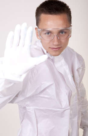 Portrait of a young attractive male laboratory technician.の写真素材
