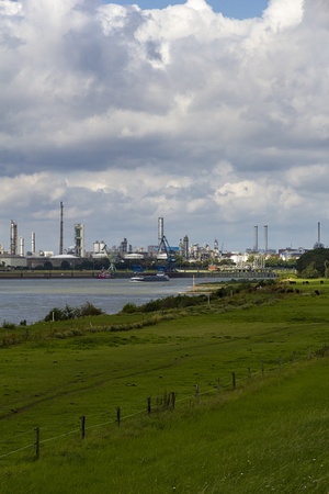 landscape with industrial skyline on rhine の写真素材