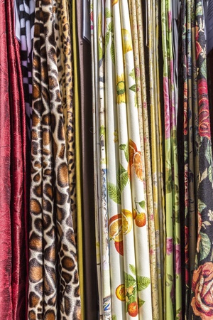 colorful fabric textures, hanging の写真素材
