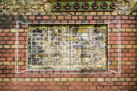 drawn window on an old brick wall.
