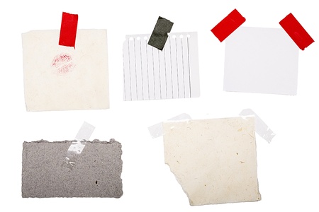 collection of various vintage note papers on white background.の写真素材