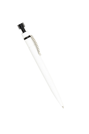 an old black and white ball pen, isolated on white.の写真素材