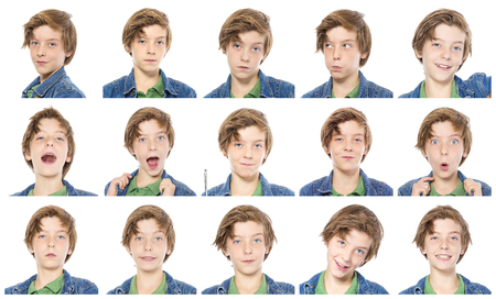collection of male teenager portraits, isolated on white.の写真素材