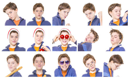 collection of male teenager portraits, isolated on white.の写真素材
