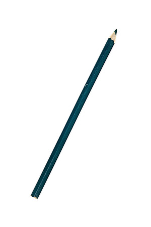old used blue crayon pencil, isolated on white.の写真素材