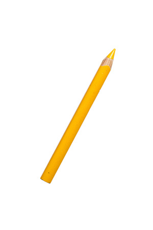 old used yellow crayon pencil, isolated on white.の写真素材