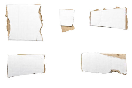 collection of ripped  white pieces of cardboard, no shadows, isolated on white.の写真素材