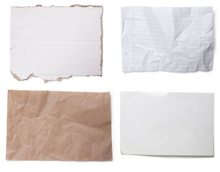 four different pieces of cardboard and paper, isolated on whiteの写真素材