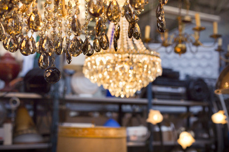 luster on a flea market with other ceiling lightsの写真素材