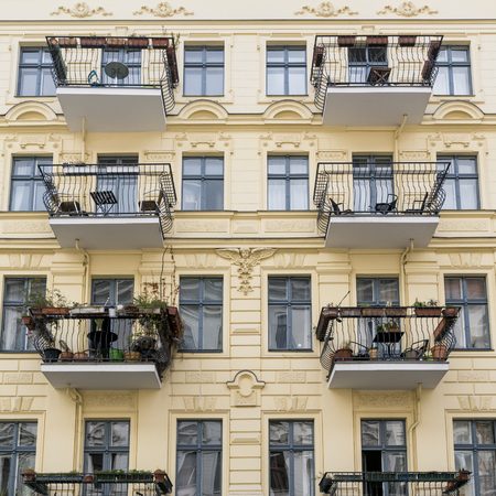beautiful old house with stucco in Berlin , Kreuzbergの写真素材