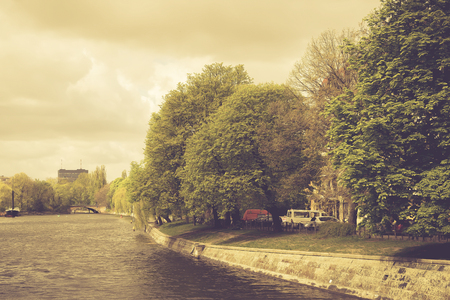 vintage shot of the canal in Berlin Kreuzbergの写真素材