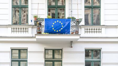 European Flag on a balcony in Berlin Kreuzbergの写真素材