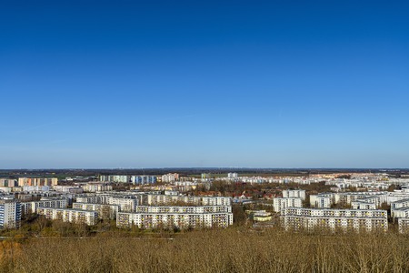 social housing in Berlin Marzahn with clear blue skyの写真素材