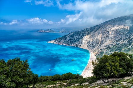 aerial view of the famous Myrtos beach on Kefalonia, Greeceの写真素材