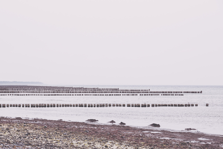 Hiddensee Island Germany, rows of groins in the Baltic Seaの写真素材