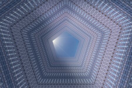 constructed architecture, courtyard in the shape of a pentagon