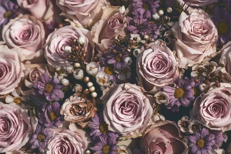 top shot of fading pink rosesの写真素材