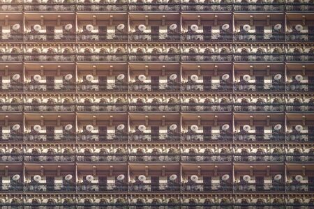 architectural pattern, old Berlin house with balconies and Chinese parasolsの写真素材