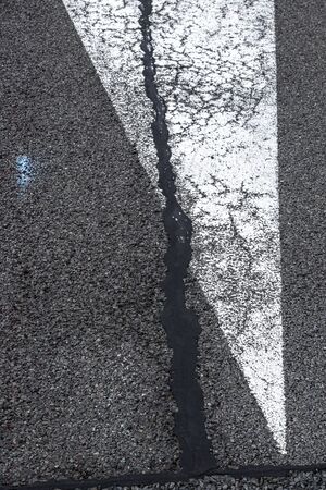 road marking and signs on an old airstripの写真素材