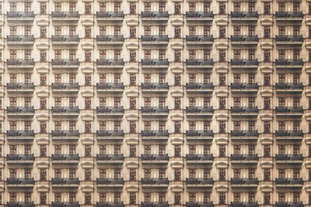 architectural pattern, old berlin house with stucco and balconiesの写真素材