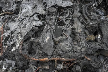 close-up view of molten plastic of a burnt-out carの写真素材