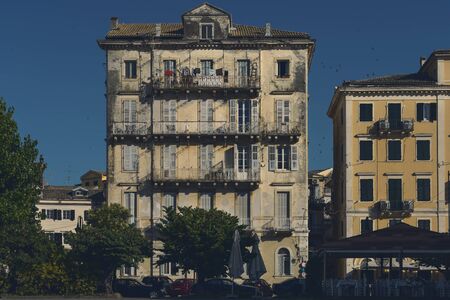 Old run down house in Corfu with blue skyの写真素材