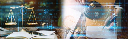 Double exposure of technology healthcare And Medicine concept. Doctors using digital tablet and...
