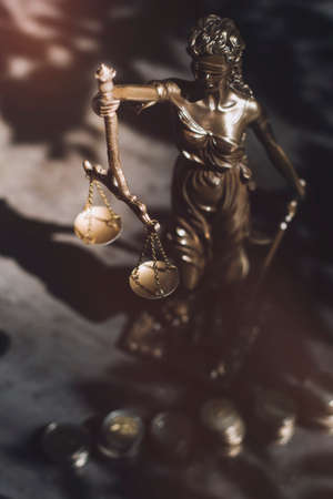 Business and lawyers discussing contract papers with brass scale on desk in office. Law, legal...
