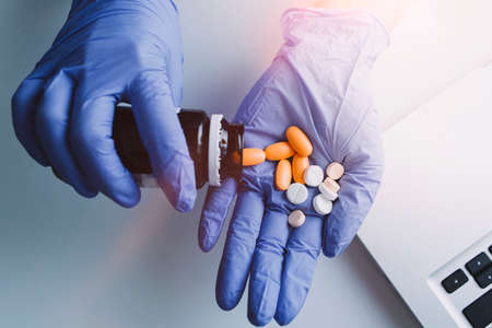 Double exposure of technology healthcare And Medicine concept. Doctors using digital tablet and...