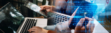 Medicine doctor hand working on a patients x-ray scans digital healthcare and connection with modern...